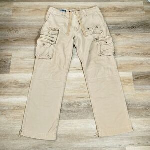 VTG 00's Polo Ralph Lauren Beige Paratrooper Cargo Military Pants 36 34 (36 33)